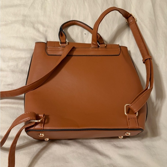 Woven faux leather backpack no brand NWOT camel brown - Picture 2 of 6